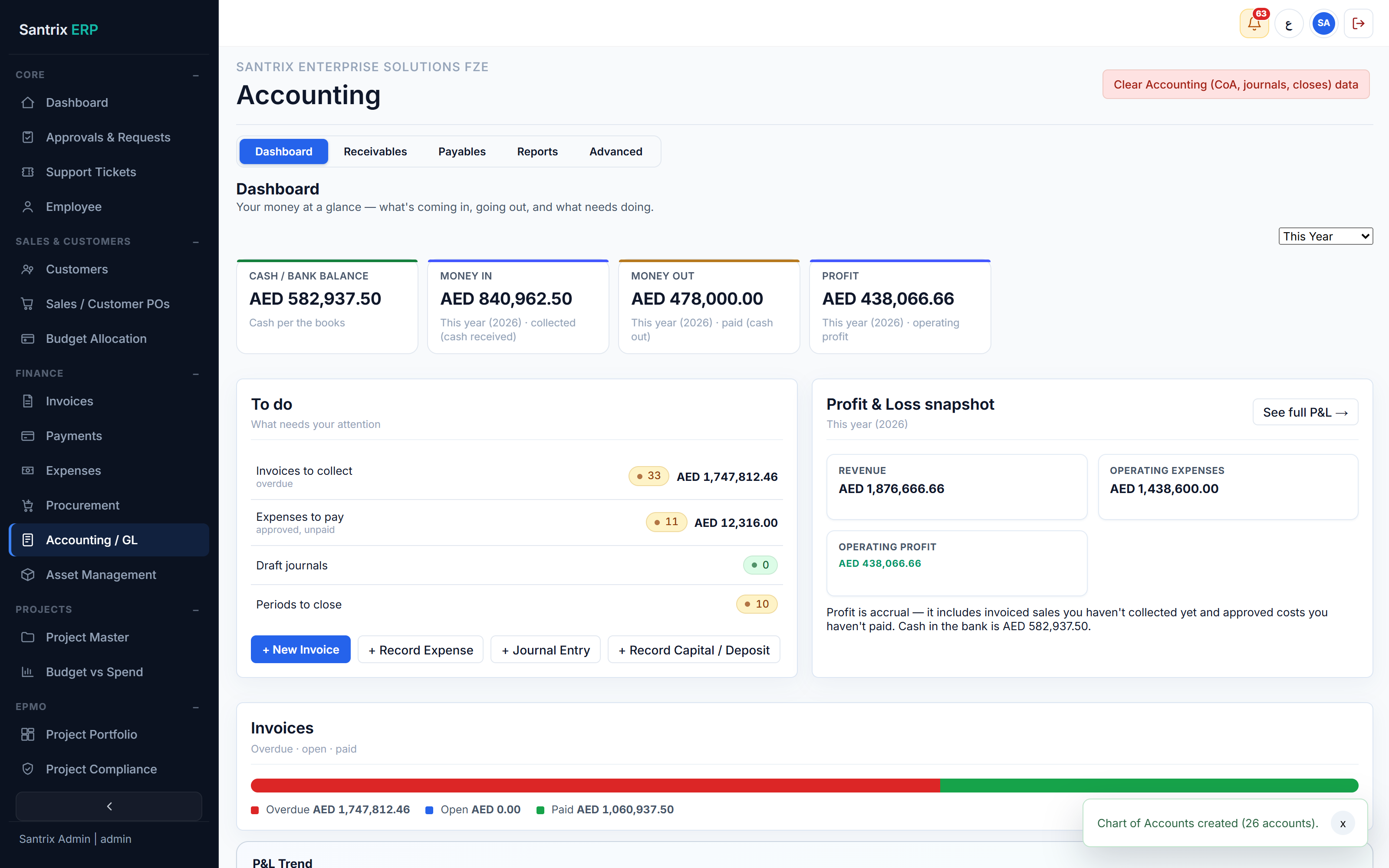 Accounting / GL screen