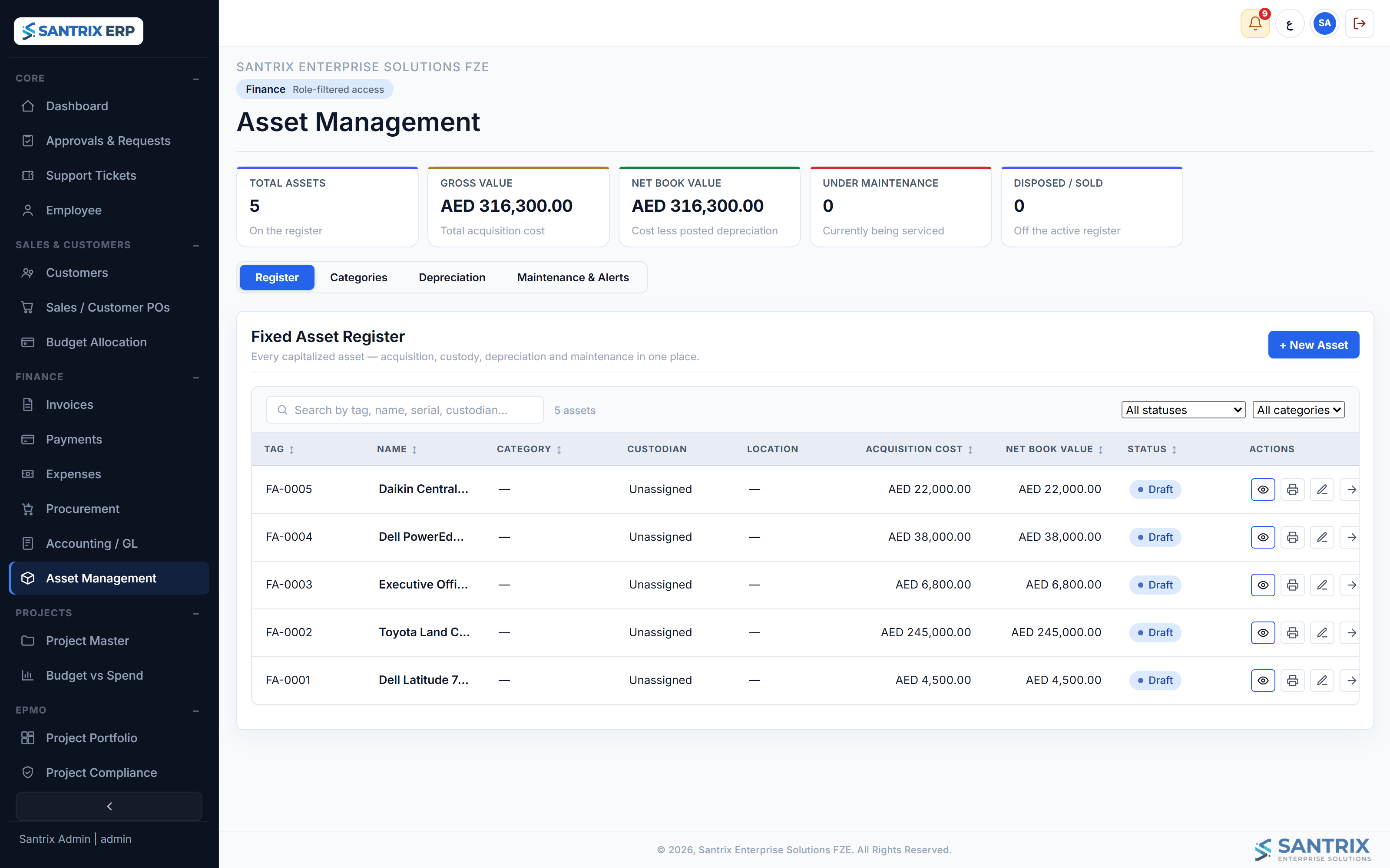 Asset Management screen