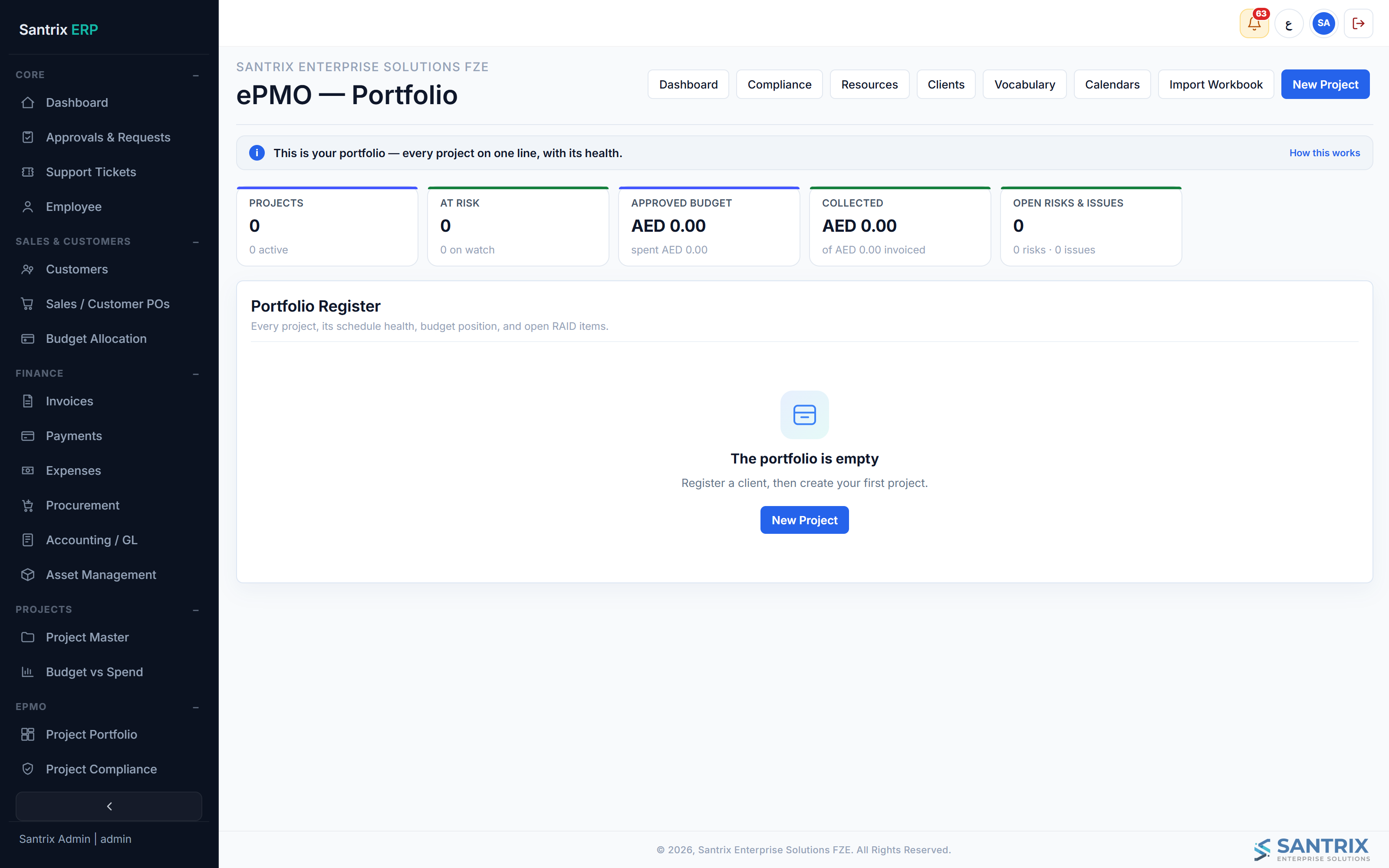 ePMO / Portfolio screen
